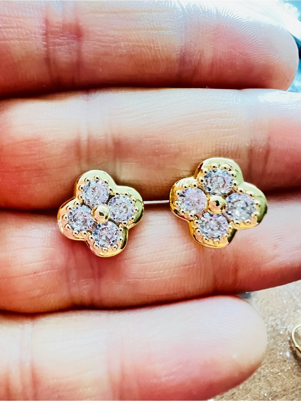 Gold Floral Cluster Cubic Zirconia Stud Earrings - Women Jewelry